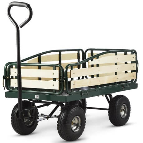 Transportwagen belastbar bis 100 kg Bollerwagen aus Holz mit Luftreifen und Stahl-Gestell